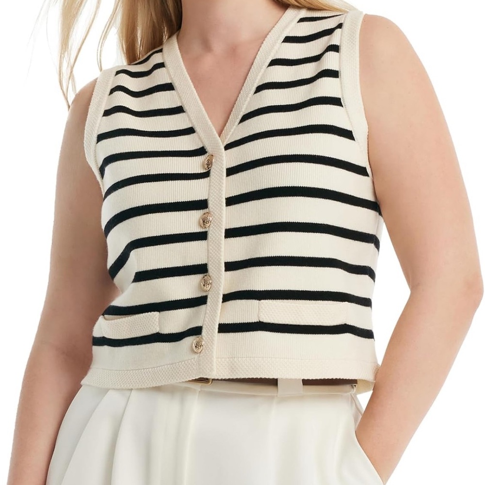 Striped Black and Cream Women's Sweater Vest